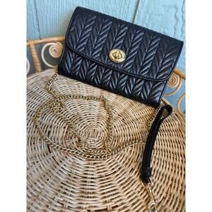 Coach F76823 Chain Wallet Quilting Black Leather Crossbody Bag